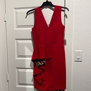 Elegant Red Sleeveless Dress with Leopard Ruffle Detail by Laundry
